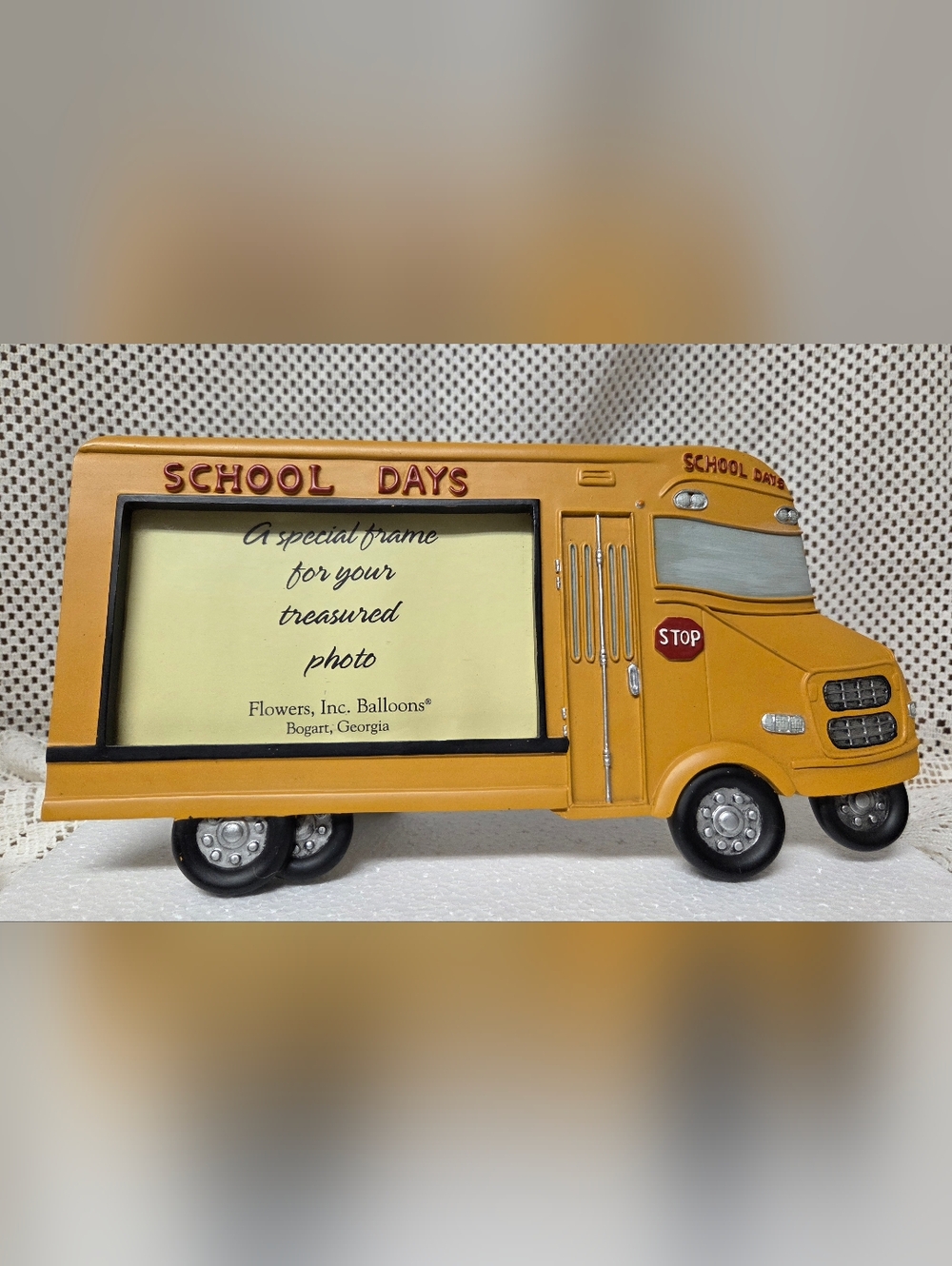 School Bus Photo Frame in Yellow with Red Accents